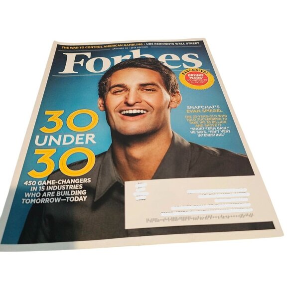 Forbes Magazine 30 Under 30 January 20 2014 Snapchat Bruno Mars Business News - Picture 1 of 7